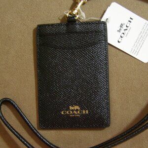 Coach Crossgrain Leather ID Lanyard (Black)